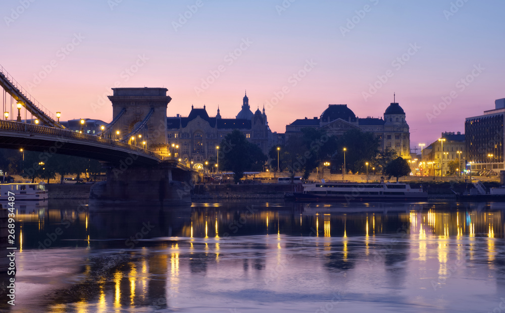 Budapest with Chain Bridge over River Danube at twilight Budapest with Chain Bridge over River Danube at twilight