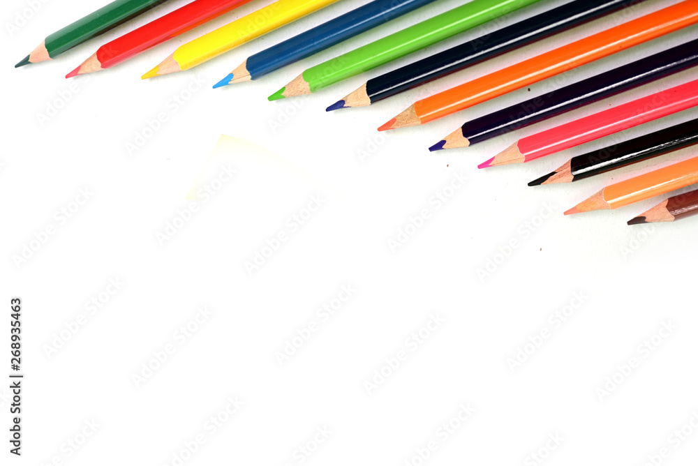 Multi color pencils are isolated on white background