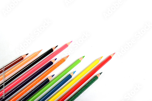 Multi color pencils are isolated on white background