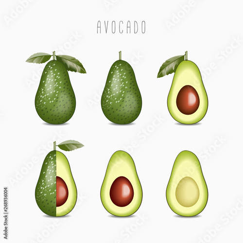 Set of avocado isolated on white background