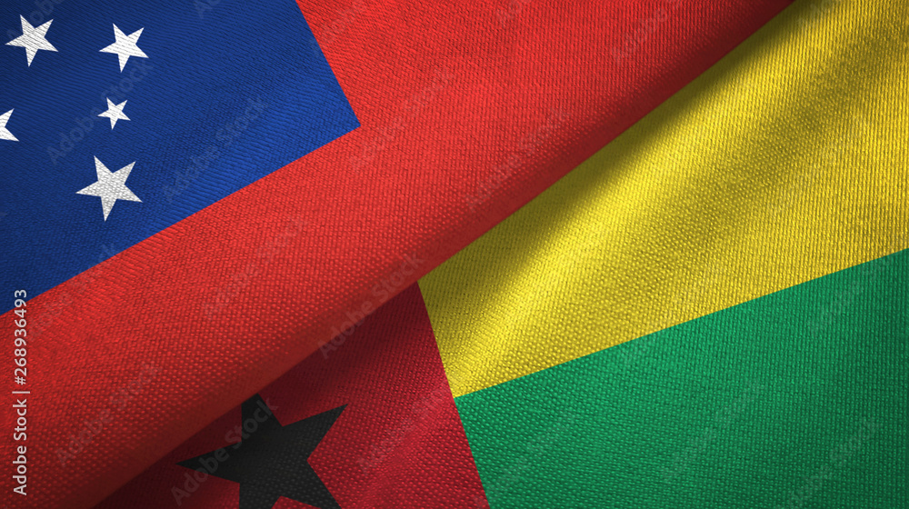 Fototapeta premium Samoa and Guinea-Bissau two flags textile cloth, fabric texture