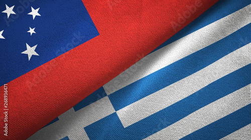 Fototapeta Naklejka Na Ścianę i Meble -  Samoa and Greece two flags textile cloth, fabric texture