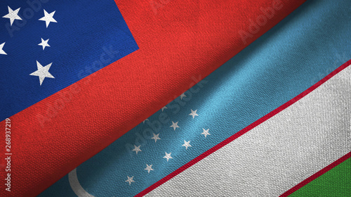 Samoa and Uzbekistan two flags textile cloth, fabric texture