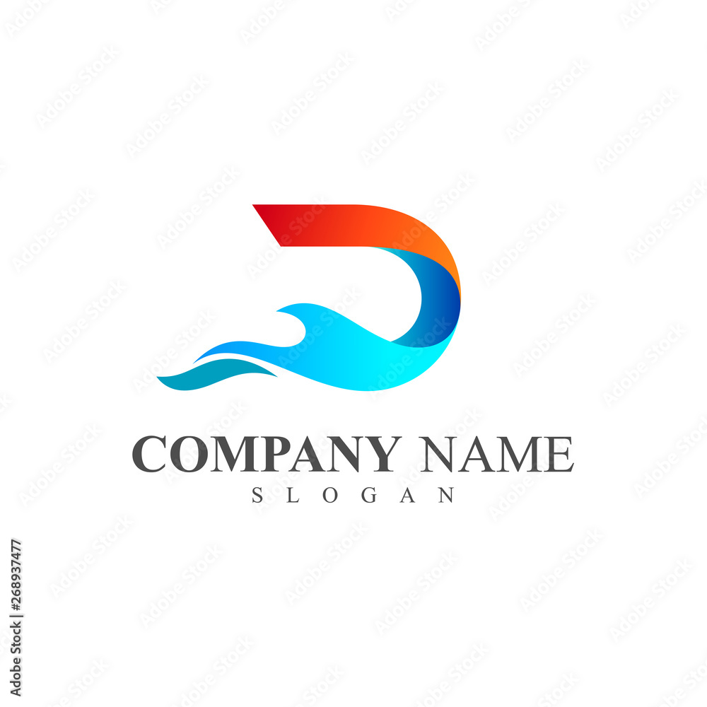 logo letter d, logo d and sea waves,  beach name icon with initials d