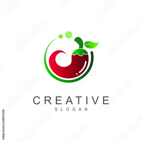 chili logo, circular chili logo +  icon of spicy cuisine + sauce icon