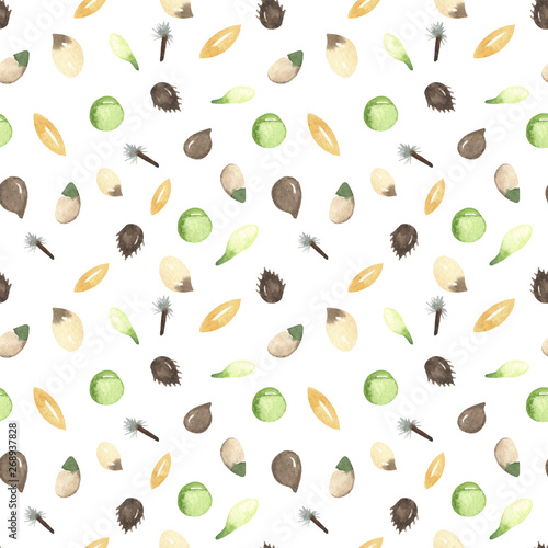 Watercolor seamless pattern with meadow flowers seeds. Great for cards, birthday, wallpaper, scrapbooking, packaging, fabrics, prints.