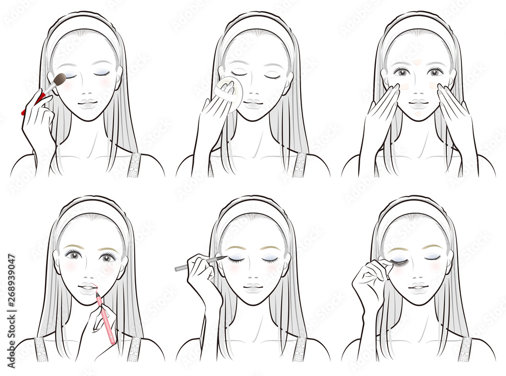 メイクをしている女性のイラスト メイクをしている女性のイラスト