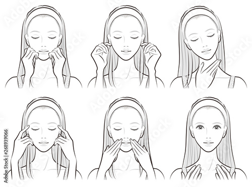 スキンケアをしている女性のイラスト
