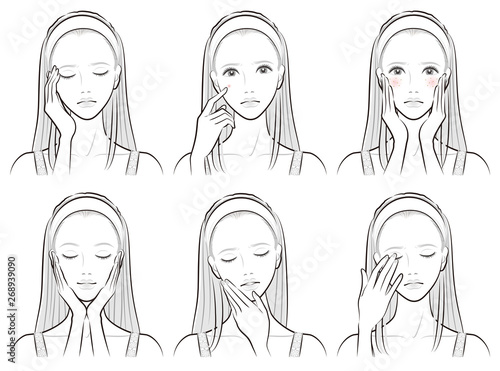 スキンケアをしている女性のイラスト