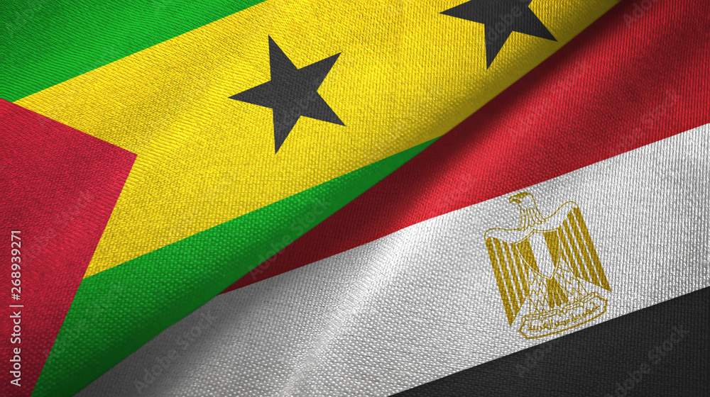 Fototapeta premium Sao Tome and Principe and Egypt two flags textile cloth