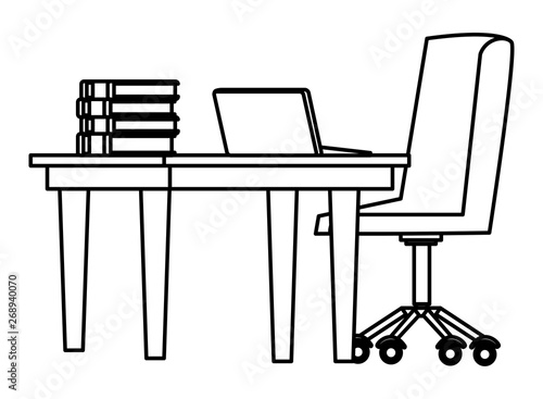 desk with computer black and white