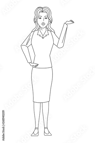 businesswoman avatar cartoon character black and white