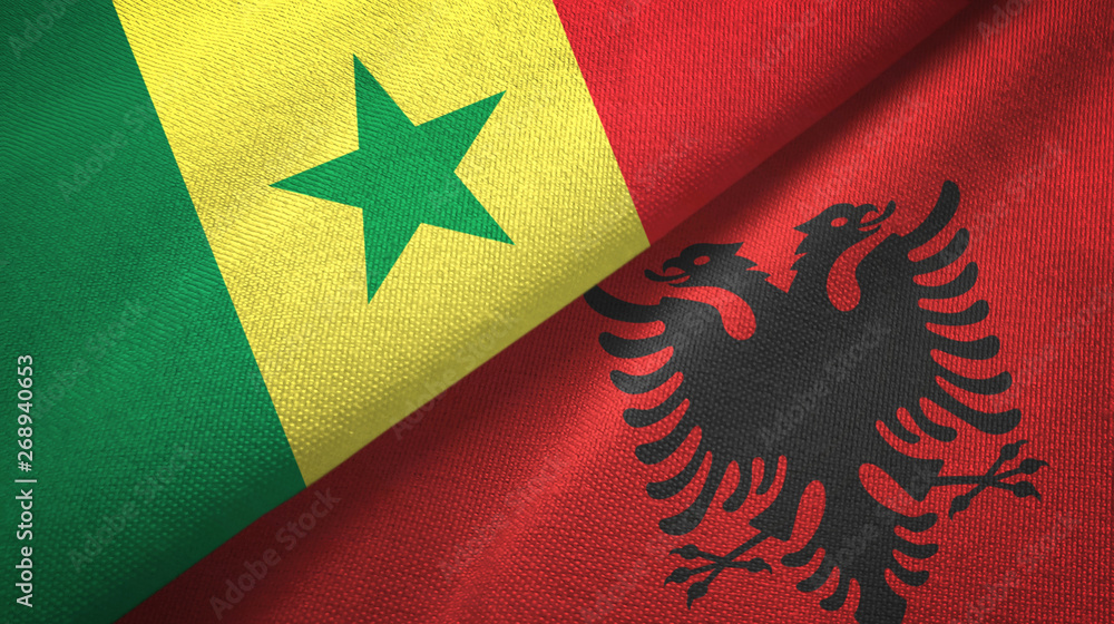 Senegal and Albania two flags textile cloth, fabric texture Senegal and Albania two flags textile cloth, fabric texture