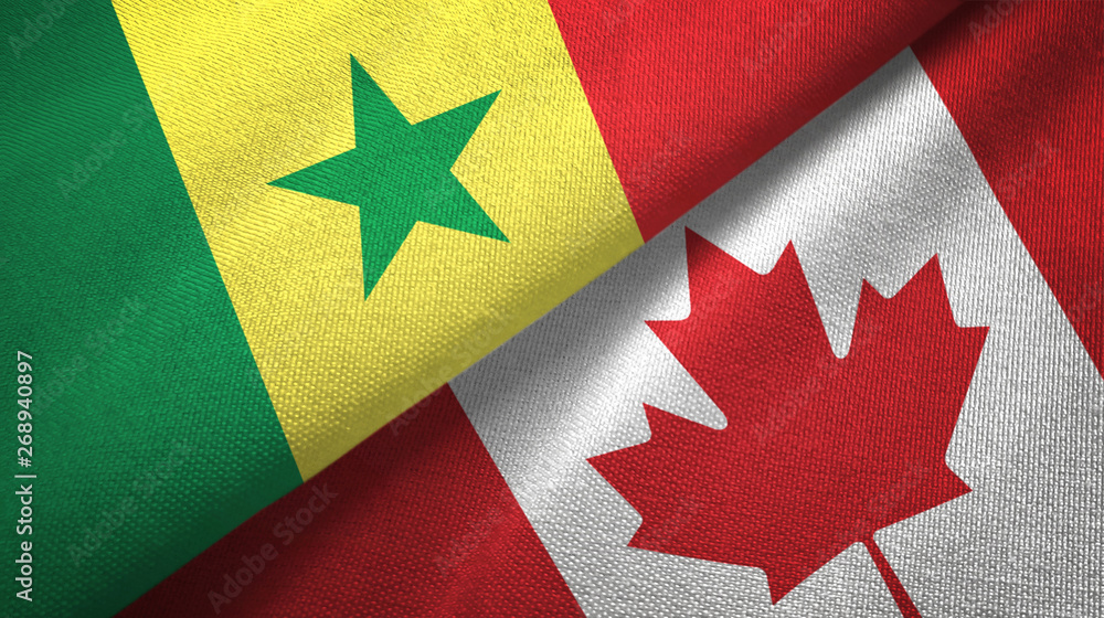 Fototapeta premium Senegal and Canada two flags textile cloth, fabric texture