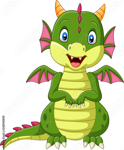 Cartoon baby dragon on white background