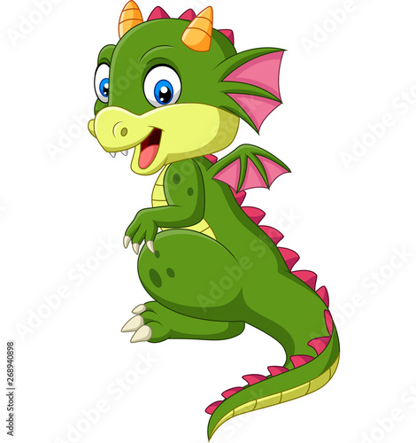 Cartoon cute baby dragon on white background