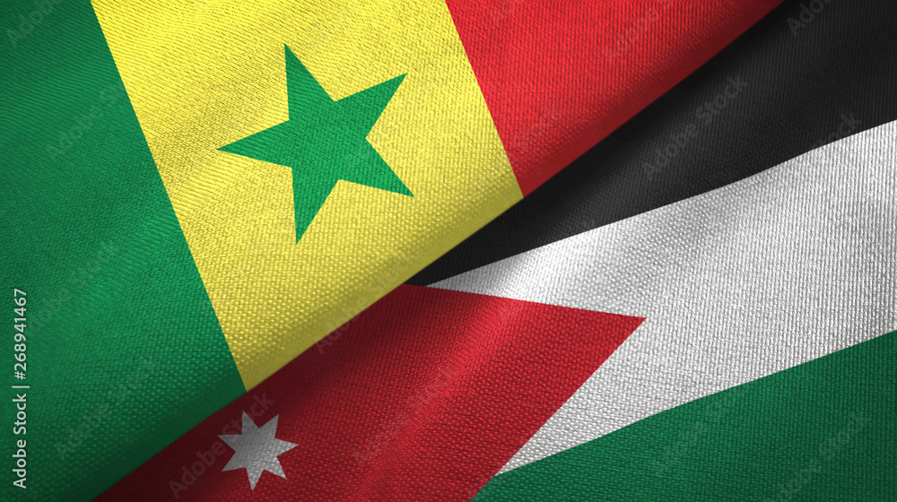 Senegal and Jordan two flags textile cloth, fabric texture Senegal and Jordan two flags textile cloth, fabric texture