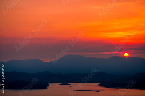 The natural background of the beautiful twilight sky  the surrounding atmosphere  trees  rivers  mountains  is a beautiful view of the journey  the view point. 