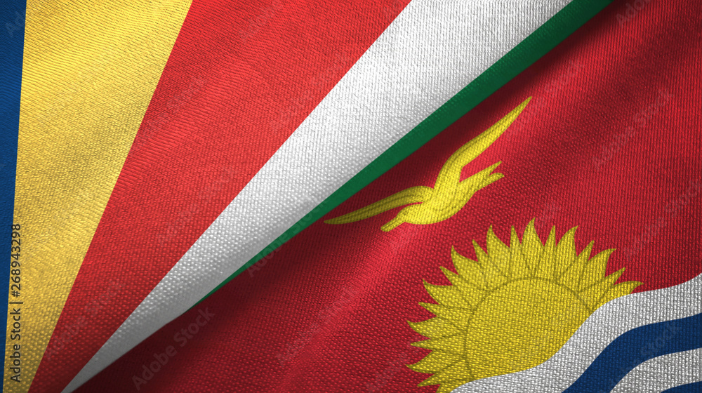 Fototapeta premium Seychelles and Kiribati two flags textile cloth, fabric texture