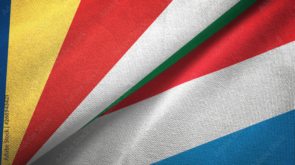 Seychelles and Luxembourg two flags textile cloth, fabric texture Seychelles and Luxembourg two flags textile cloth, fabric texture