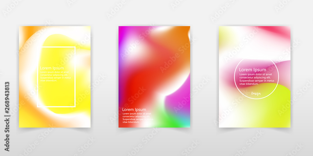 Holographic gradient background set with hologram cover. 90s, 80s retro style. Iridescent graphic template for flyer, poster, banner, mobile app. Futuristic minimal holographic gradient.