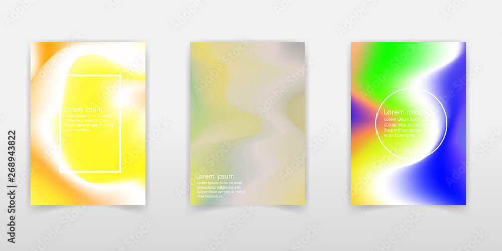 Naklejka premium Holographic poster set. Abstract backgrounds. Futuristic holographic Foil poster with gradient mesh. 90s, 80s retro style. Iridescent graphic template for brochure, banner, wallpaper, mobile screen.