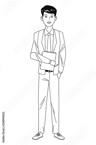 businessman avatar cartoon character black and white