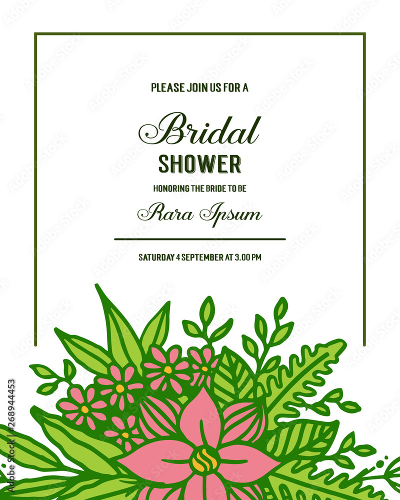 Obraz Vector illustration decorative card bridal shower with green leafy flower frrame