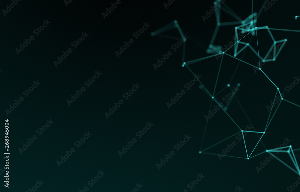 Data technology abstract futuristic illustration . Low poly shape with connecting dots and lines on dark background. 3D rendering . Big data visualization. Data technology abstract futuristic illustration . Low poly shape with connecting dots and lines on dark background. 3D rendering . Big data visualization.