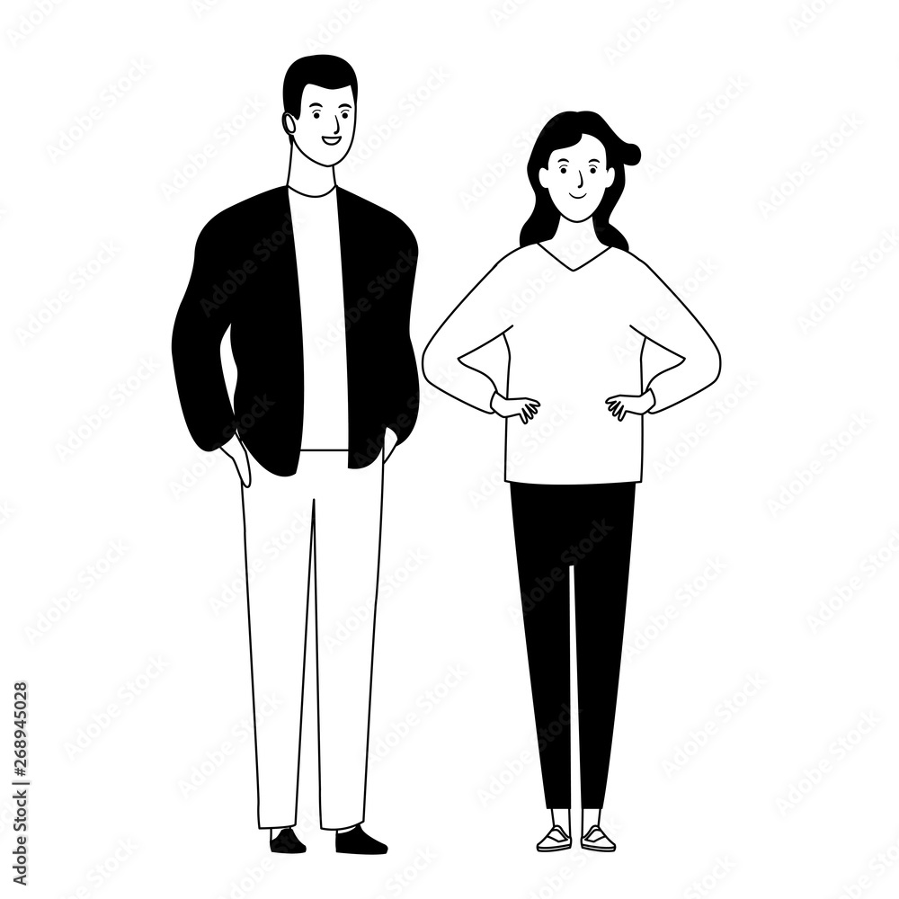 couple avatar cartoon character in black and white couple avatar cartoon character in black and white