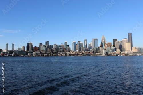 View of a big city from water