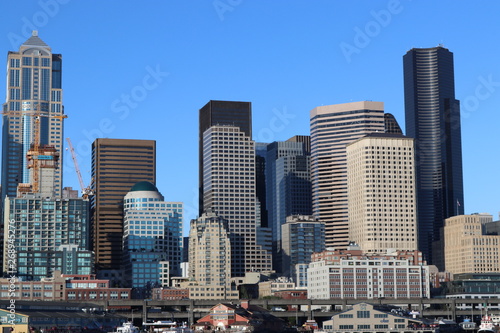 View of a big city from water