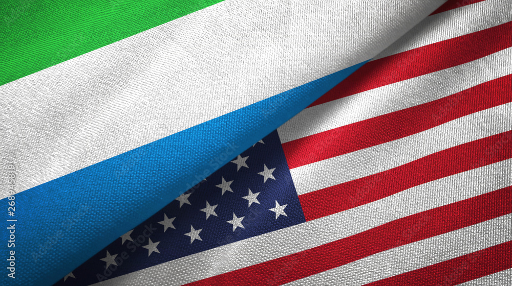 Sierra Leone and United States two flags textile cloth, fabric texture Sierra Leone and United States two flags textile cloth, fabric texture