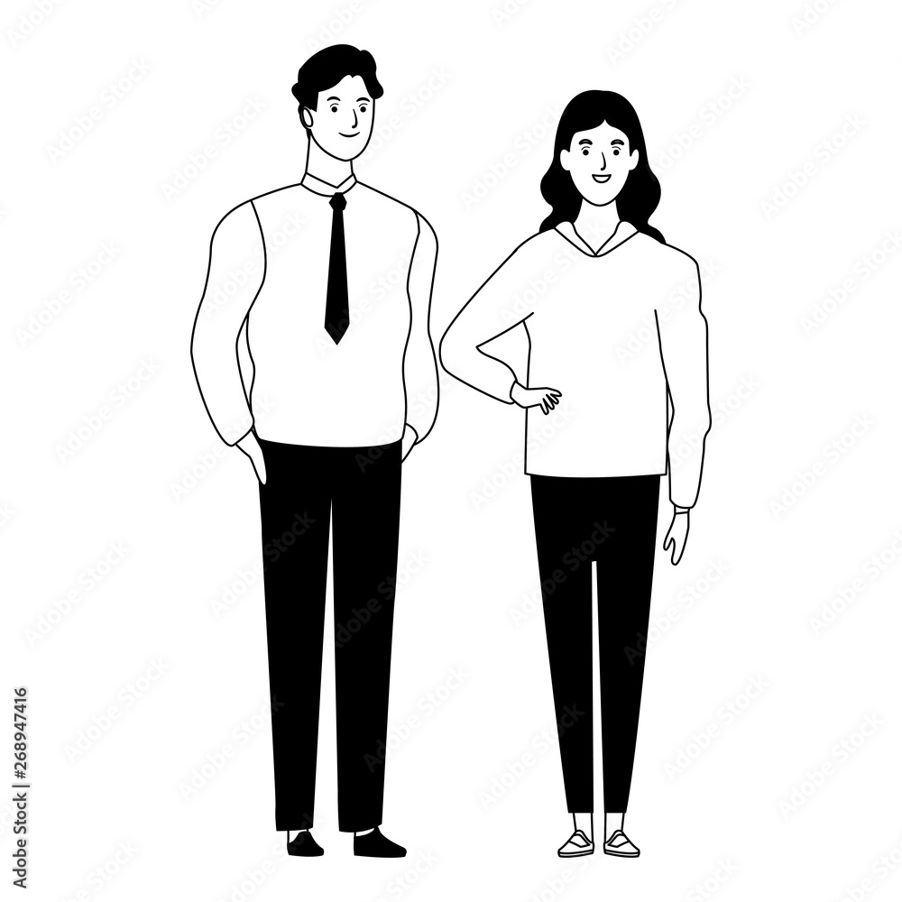 couple avatar cartoon character in black and white couple avatar cartoon character in black and white