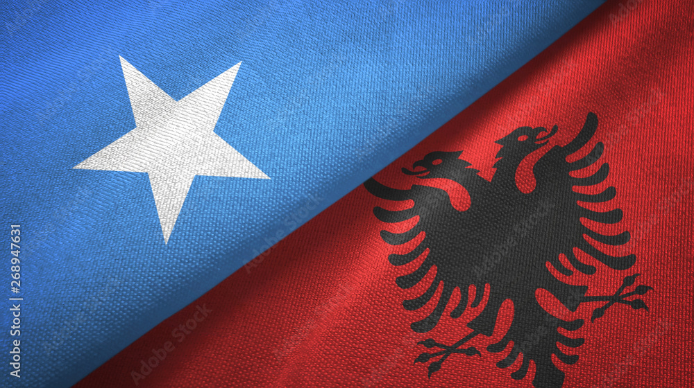 Somalia and Albania two flags textile cloth, fabric texture Somalia and Albania two flags textile cloth, fabric texture