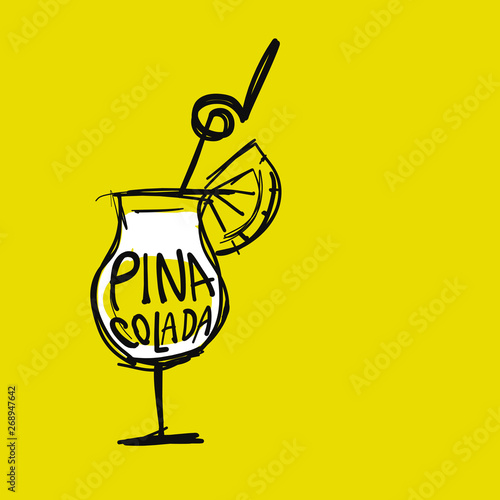 Cocktail pina colada, sketch for your design