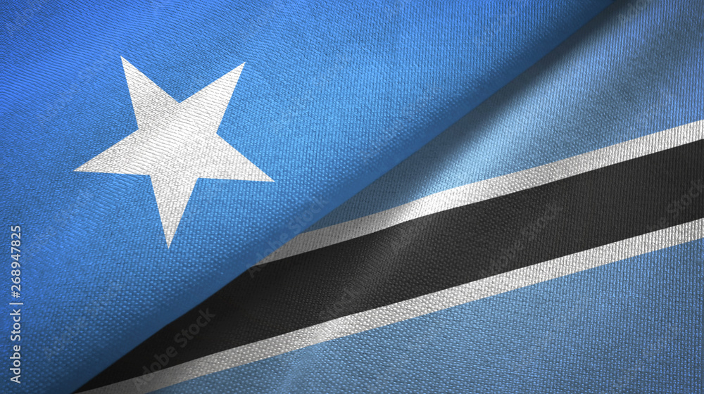 Fototapeta premium Somalia and Botswana two flags textile cloth, fabric texture 