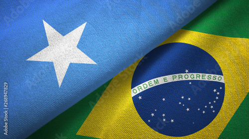 Somalia and Brazil two flags textile cloth, fabric texture 