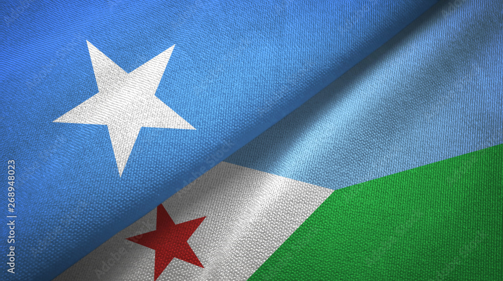 Fototapeta premium Somalia and Djibouti two flags textile cloth, fabric texture