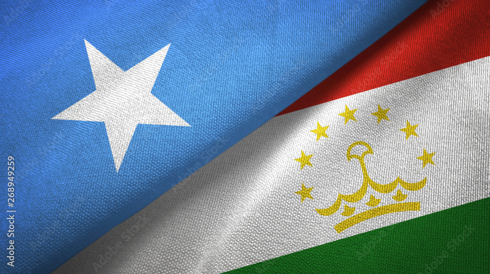 Somalia and Tajikistan two flags textile cloth, fabric texture Somalia and Tajikistan two flags textile cloth, fabric texture
