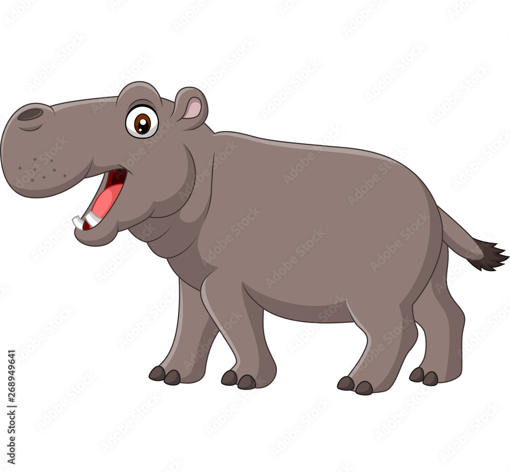 Fototapeta premium Cartoon smiling hippo isolated on white background