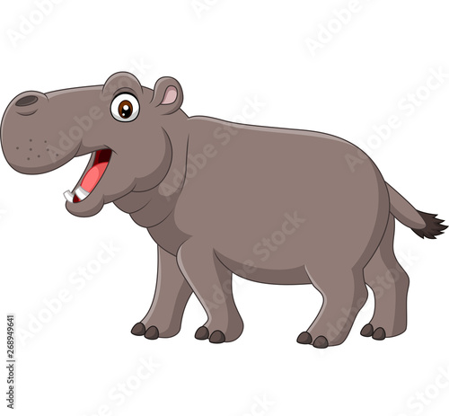 Cartoon smiling hippo isolated on white background