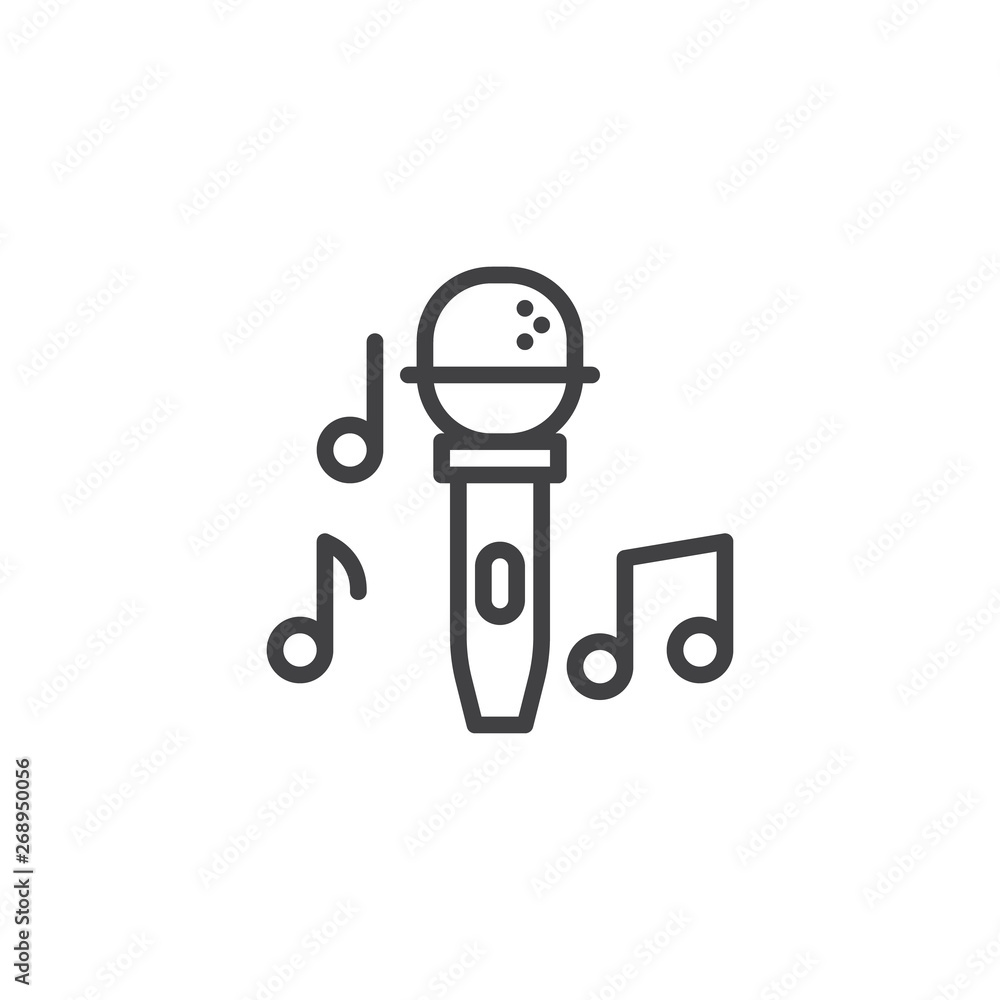 Fototapeta premium Music note microphone line icon. linear style sign for mobile concept and web design. Karaoke mic outline vector icon. Symbol, logo illustration. Vector graphics