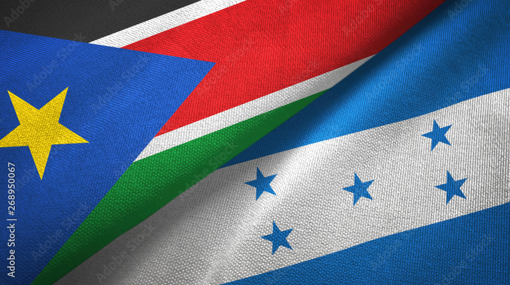 South Sudan and Honduras two flags textile cloth, fabric texture South Sudan and Honduras two flags textile cloth, fabric texture