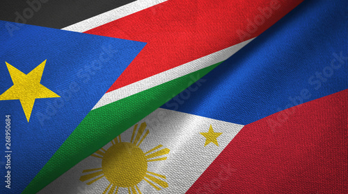 South Sudan and Philippines two flags textile cloth, fabric texture