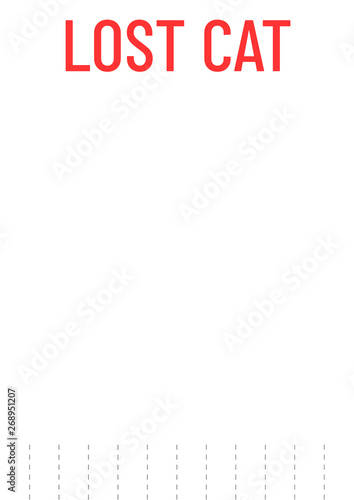 Lost pet poster template. Missing cat banner design.