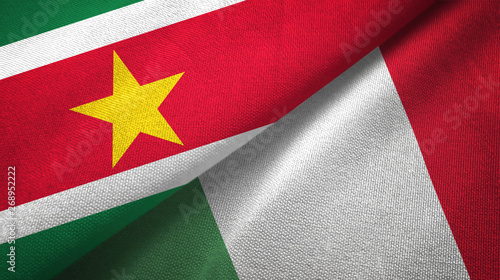 Suriname and Italy two flags textile cloth, fabric texture