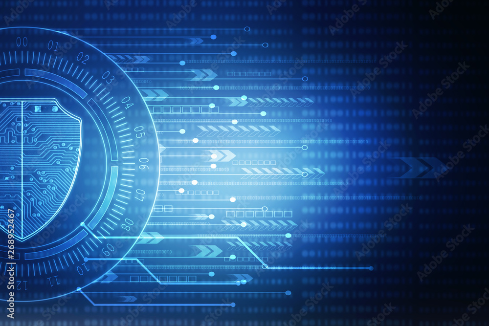 2d illustration Security concept - shield on digital code background 2d illustration Security concept - shield on digital code background