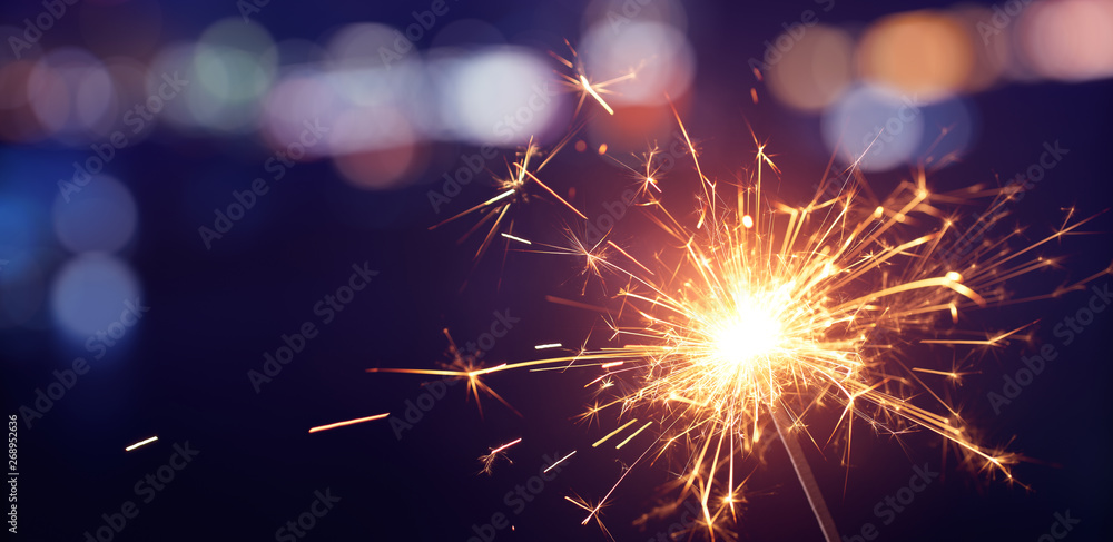 Sparkler with bokeh light background, Happy New Year