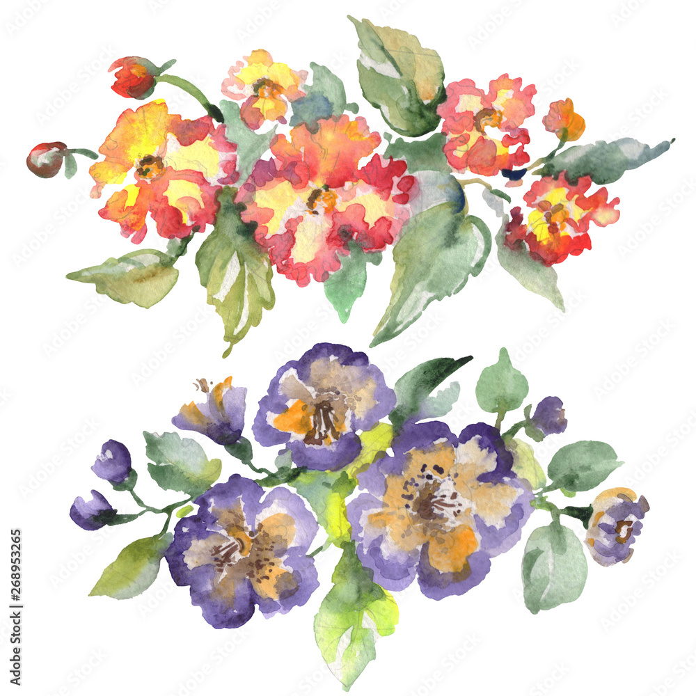 Bouquet floral botanical flowers. Watercolor background illustration set. solated bouquets illustration element.